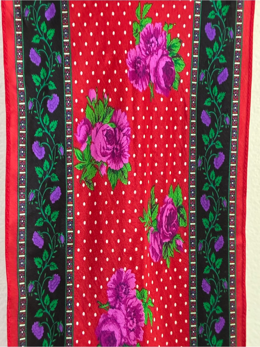 Liz Claiborne Silk Red Narrow Floral Scarf Tie Purple Roses